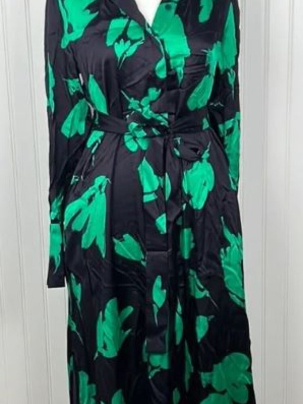 COS Navy & Green Long-Sleeve Dress with Green Floral Print